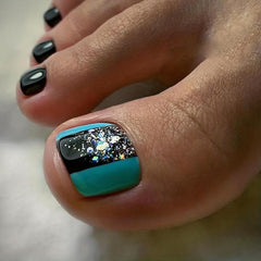 24pcs Glitter Square Toenails Full Cover Acrylic Nails with Nail Glue