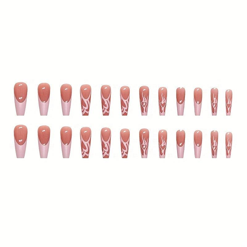 Long Pink Press On Nails for Women & Girls with Manicure Glue
