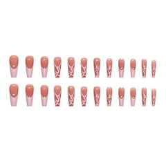 Long Pink Press On Nails for Women & Girls with Manicure Glue