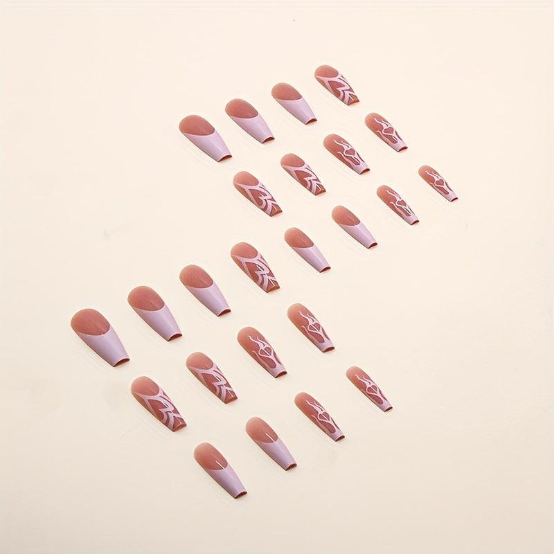 Long Pink Press On Nails for Women & Girls with Manicure Glue