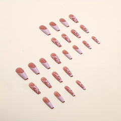 Long Pink Press On Nails for Women & Girls with Manicure Glue
