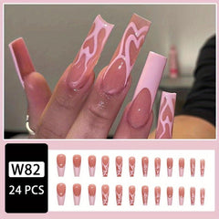 Long Pink Press On Nails for Women & Girls with Manicure Glue