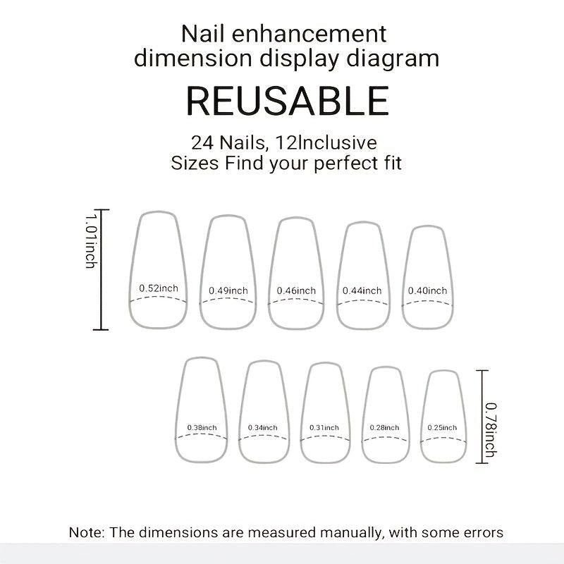 24 pcs Milk Heart Acrylic Press On Nails Medium Square False Nails Set