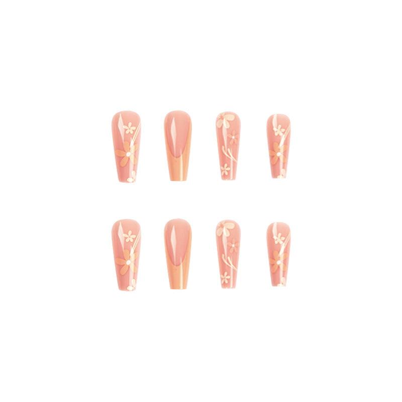 JIARUO 24pcs Orange Long Wear Press On False Nails