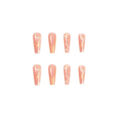 JIARUO 24pcs Orange Long Wear Press On False Nails