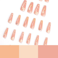 JIARUO 24pcs Orange Long Wear Press On False Nails