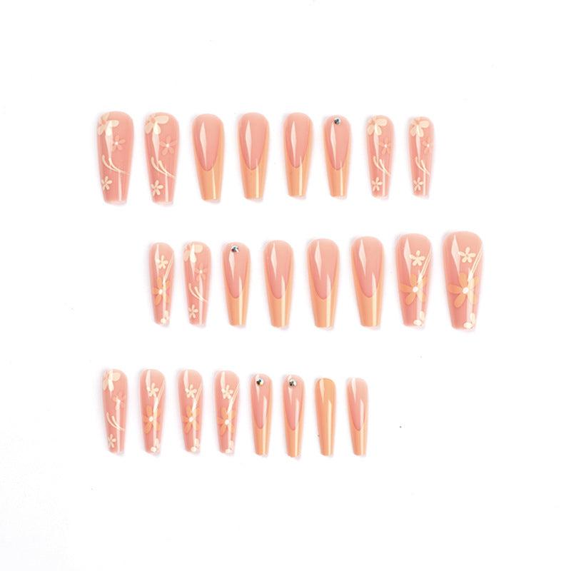 JIARUO 24pcs Orange Long Wear Press On False Nails