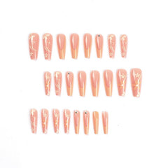 JIARUO 24pcs Orange Long Wear Press On False Nails