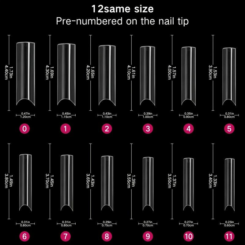 240 PCS Square Nail Tips Extra Long C Curve Nail Tips