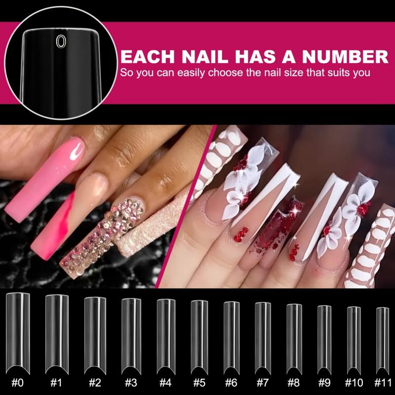 240 PCS Square Nail Tips Extra Long C Curve Nail Tips