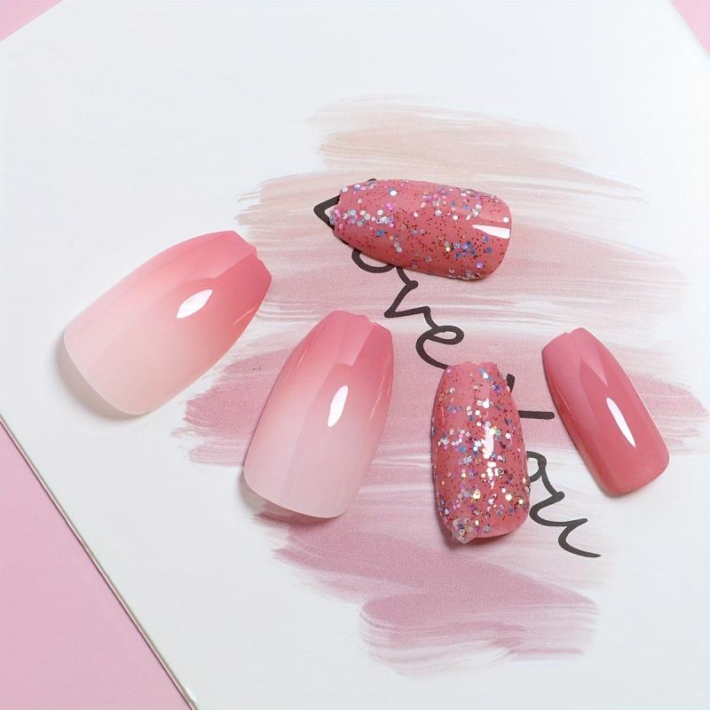 24pcs Gradient Silvery Glitter Glossy Press On Nails for Women