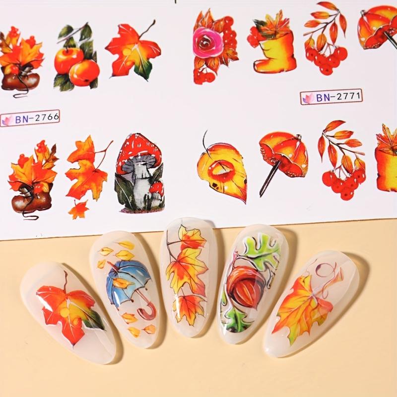 12 Fall Maple Leaf Nail Art Stickers Self Adhesive Nail Art Decals