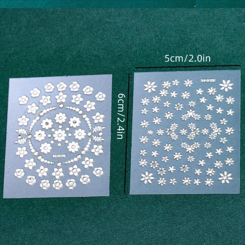 10 Sheets 3D Floral Nail Art Stickers Holographic Small Flowers Vine Leaf Decals