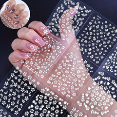 10 Sheets 3D Floral Nail Art Stickers Holographic Small Flowers Vine Leaf Decals