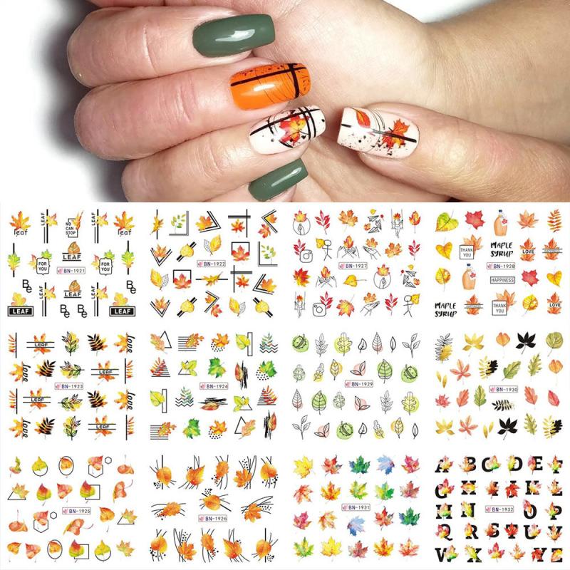 Maple Leaves Nail Stickers Water Transfer Decals