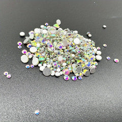 1000 Pcs Mixed Round Crystal AB Glass Nail Rhinestone Flat Back Stones