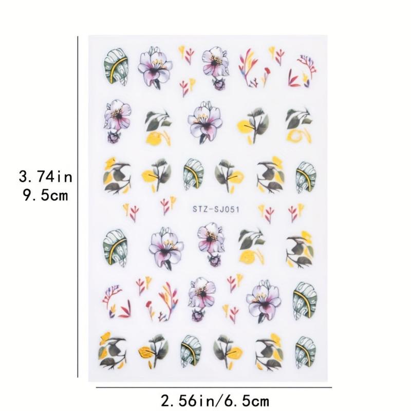 Lily Flower 3D Nail Stickers Leaves Butterflies Spring Nail Art Decoration