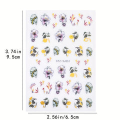 Lily Flower 3D Nail Stickers Leaves Butterflies Spring Nail Art Decoration