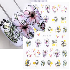 Lily Flower 3D Nail Stickers Leaves Butterflies Spring Nail Art Decoration