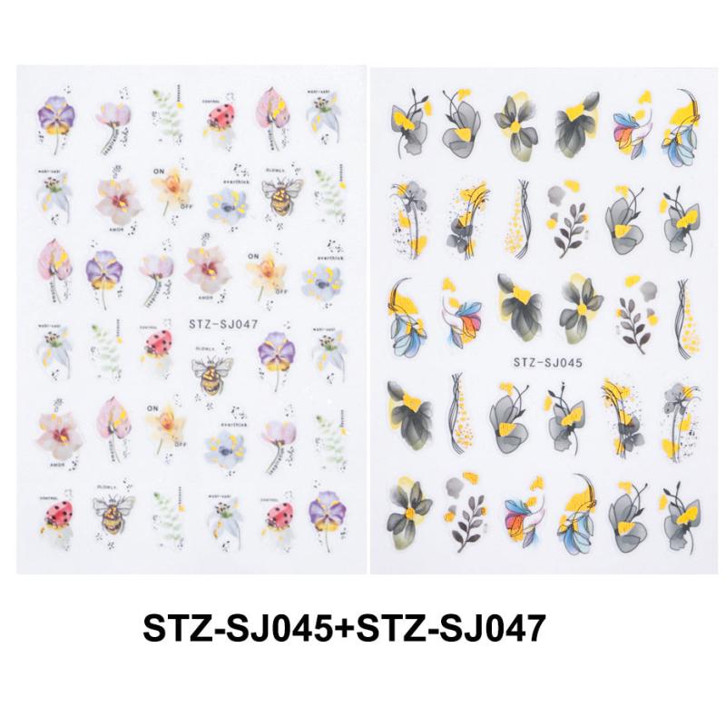 Lily Flower 3D Nail Stickers Leaves Butterflies Spring Nail Art Decoration