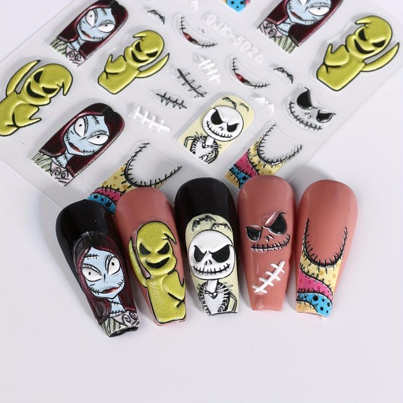 5D Embossed Halloween Nail Art Stickers - Skull Ghost Pumpkin Spider Bat Decals