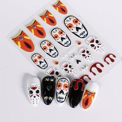 5D Embossed Halloween Nail Art Stickers - Skull Ghost Pumpkin Spider Bat Decals