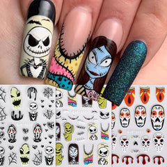 5D Embossed Halloween Nail Art Stickers - Skull Ghost Pumpkin Spider Bat Decals