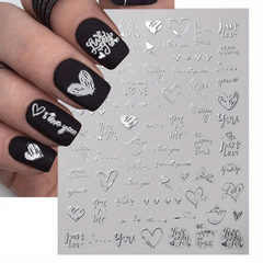 3D Holographic Laser Heart Nail Stickers Self Adhesive Decals