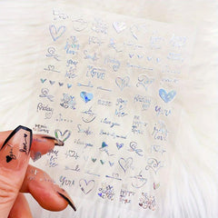 3D Holographic Laser Heart Nail Stickers Self Adhesive Decals