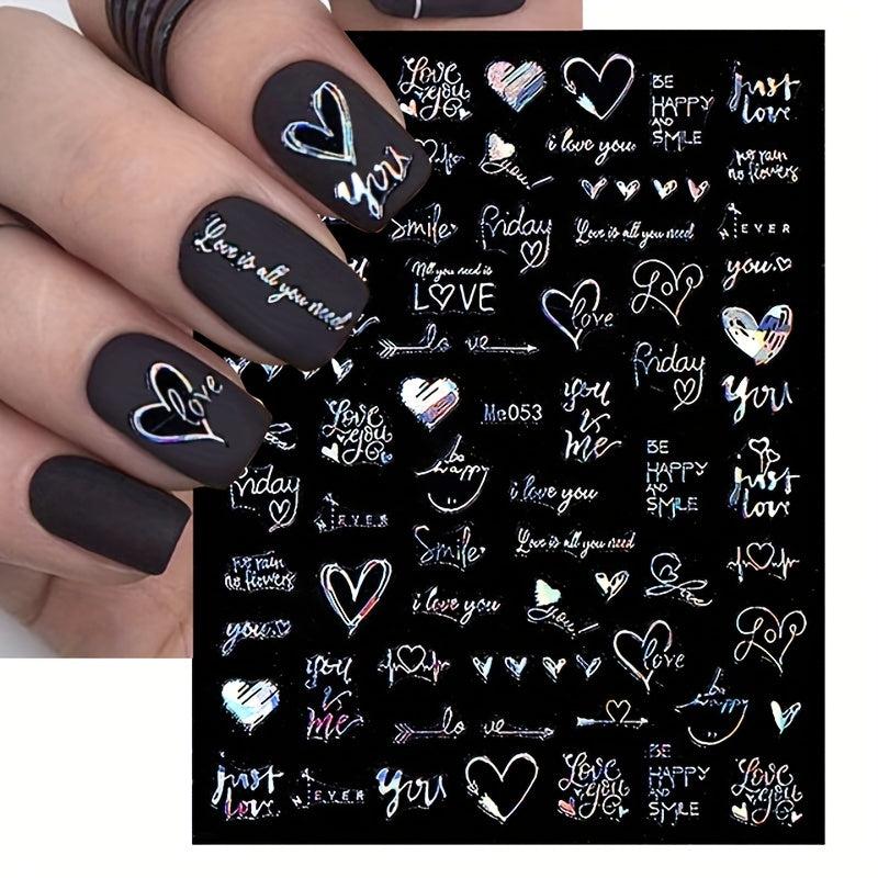 3D Holographic Laser Heart Nail Stickers Self Adhesive Decals