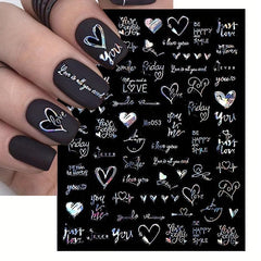3D Holographic Laser Heart Nail Stickers Self Adhesive Decals