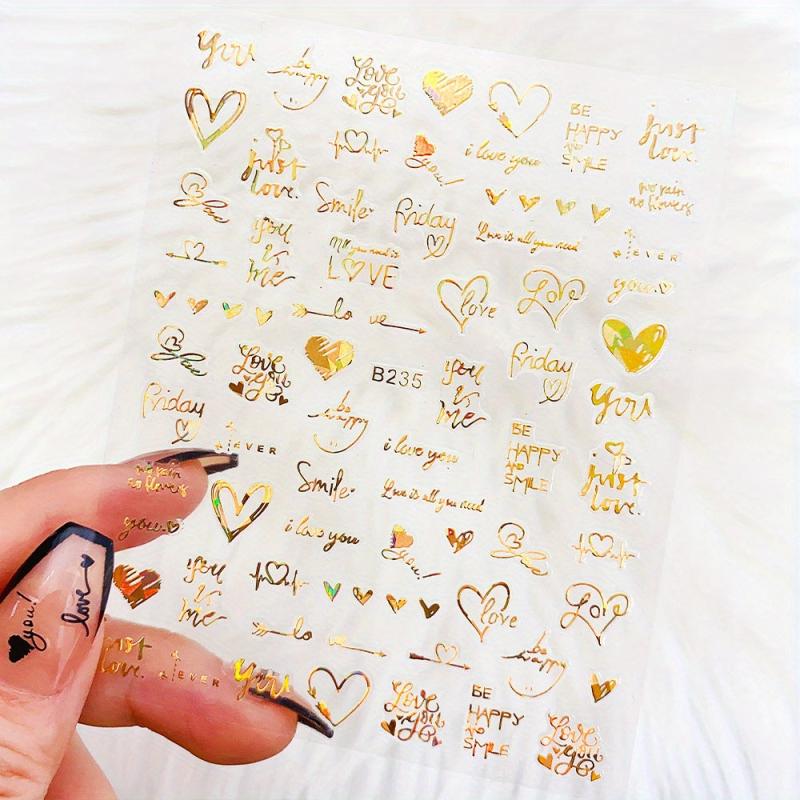 3D Holographic Laser Heart Nail Stickers Self Adhesive Decals