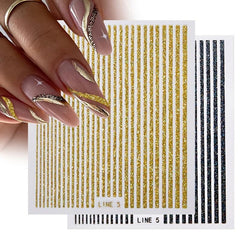 3D Glitter Lines Nail Stickers Holographic Nail Art Self Adhesive