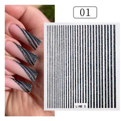 3D Glitter Lines Nail Stickers Holographic Nail Art Self Adhesive