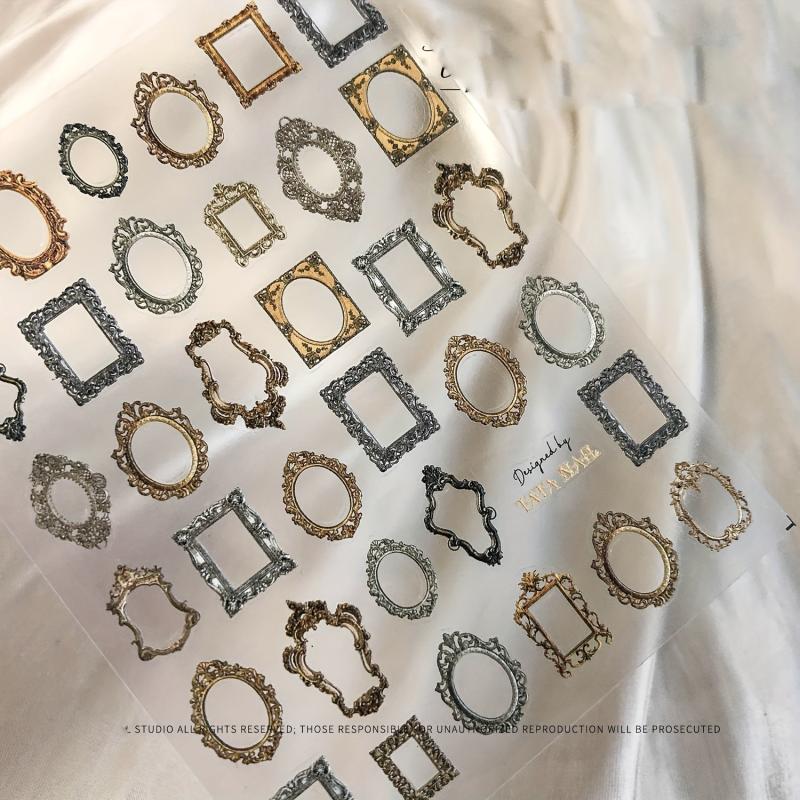 10 Pcs Bohemian Style Nail Charms Metal Frames 3D Engraved Nail Jewelry