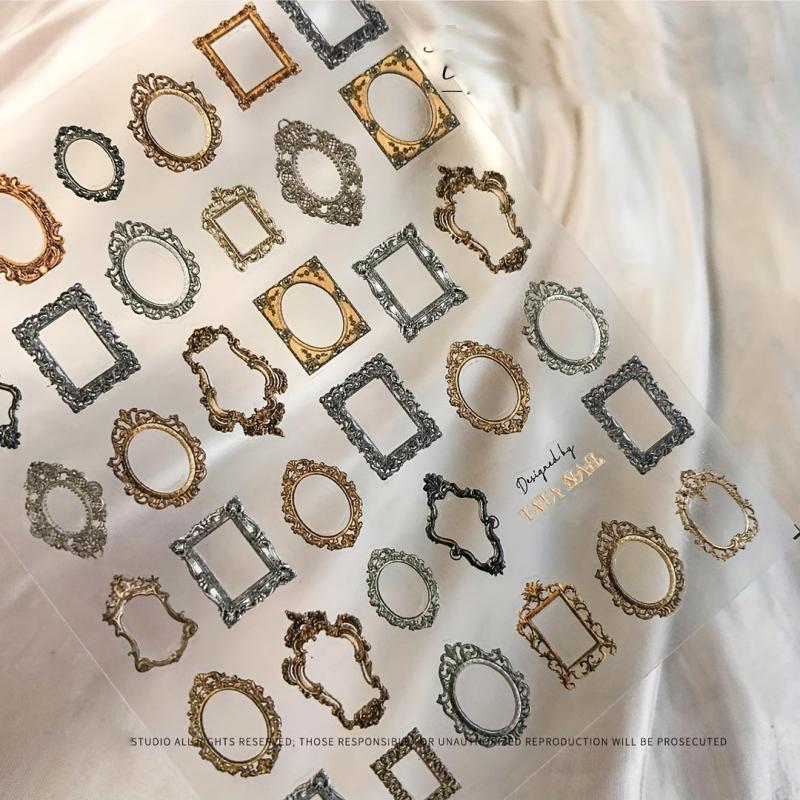 10 Pcs Bohemian Style Nail Charms Metal Frames 3D Engraved Nail Jewelry