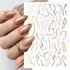 Golden Line Nail Stickers Decal Self Adhesive Nail Art Supplies