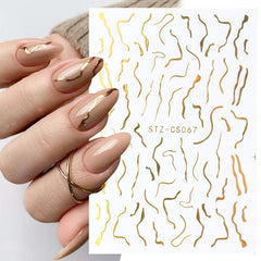 Golden Line Nail Stickers Decal Self Adhesive Nail Art Supplies