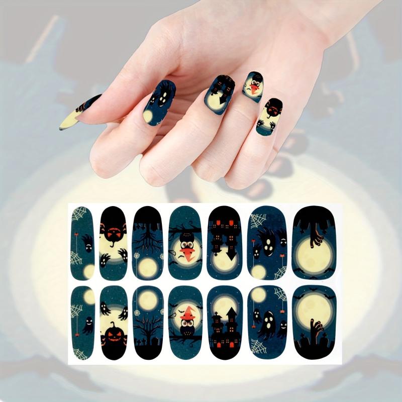 Halloween Nail Wraps Art Stickers Witch Bat Ghost Spider Pattern Self Adhesive
