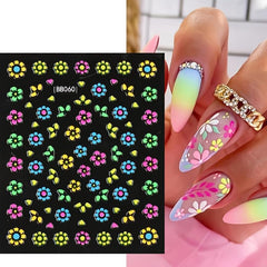 24 pcs Floral 3D Nail Art Stickers Set - Colorful Flowers Design Slid