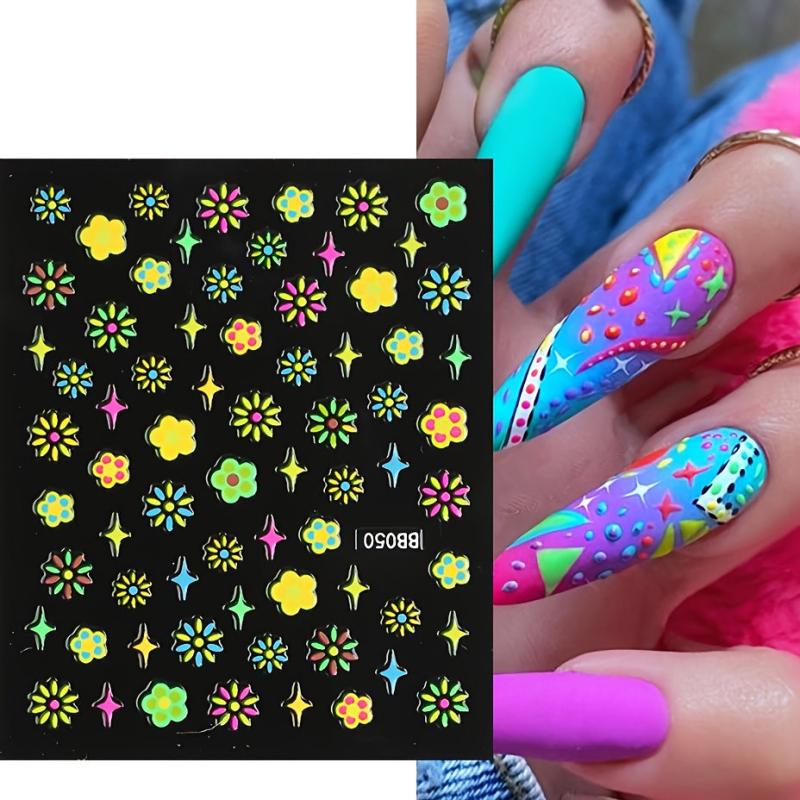 24 pcs Floral 3D Nail Art Stickers Set - Colorful Flowers Design Slid