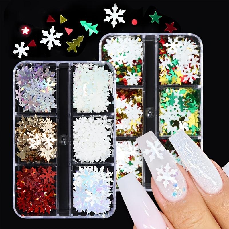 Snowflake Sequins Nail Art Glitter Set 3D Holographic Winter Nail Supplies