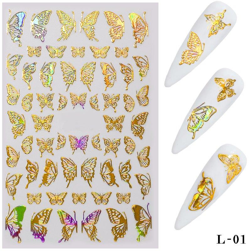 Spring Summer Nail Art Metal Sticker Decal Golden Silver Butterfly