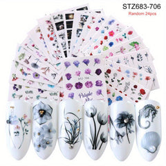 Water Transfer Nail Art Stickers with Flower and Butterfly for DIY Nail Art