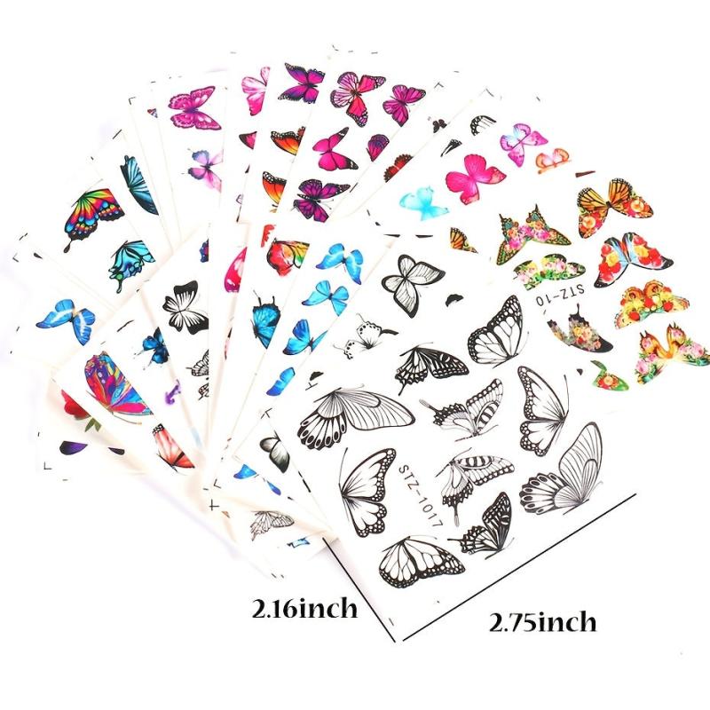 Water Transfer Nail Art Stickers with Flower and Butterfly for DIY Nail Art