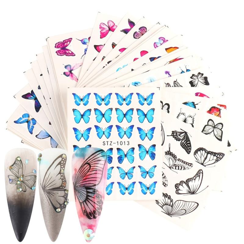 Water Transfer Nail Art Stickers with Flower and Butterfly for DIY Nail Art