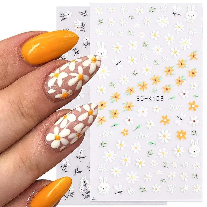 5D Acrylic Daisy Nail Stickers Self Adhesive Nail Art Decals