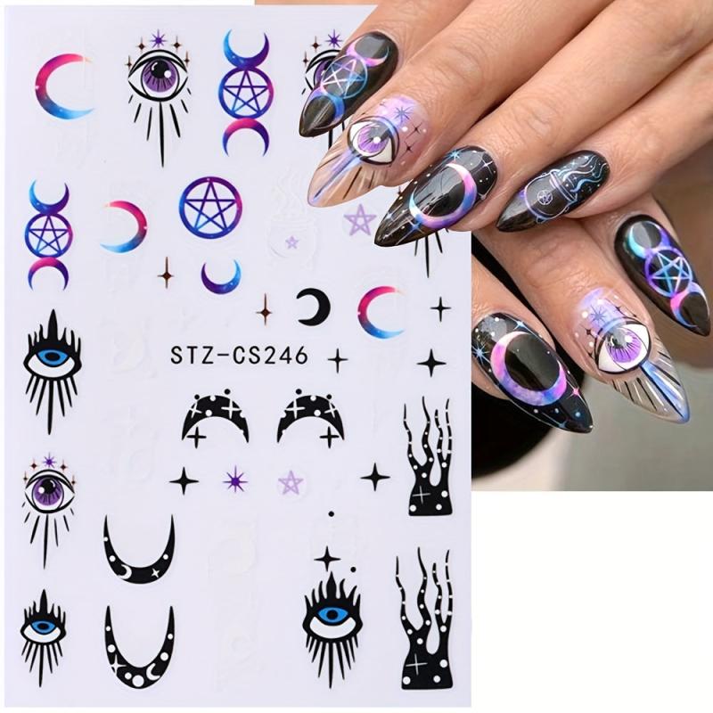 8 Sheets Mushroom & Geometric Nail Art Stickers for DIY Nail Decoration