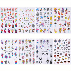 8 Sheets Mushroom & Geometric Nail Art Stickers for DIY Nail Decoration