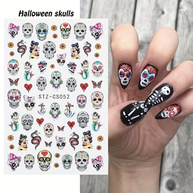 Halloween Nail Art Stickers 3D Self Adhesive Nail Decals Spider Witch Snake Eye